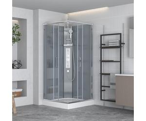 Projet 90x90 cm set cabine de douche carrée en verre sécurit avec receveur, système de douche et profilés (SATPROBOXQ90CRT)