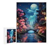 Projet Puzzle du W nd - Cherry Blossom Night Canal, Puzzle en Bois pour Adultes, 500 PCS - À Assembler, Encadrer Et Exposer