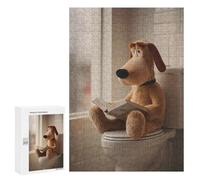Projet Puzzle du W nd : Dog Plush Reading on Toilet, 300 PCS, Puzzle Artistique en Bois - pour Les Passionnés Qui Aiment Les Détails