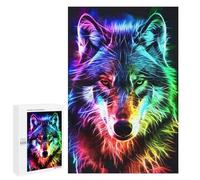 Projet Puzzle du W nd : Neon Wolf Face Art Print, 1000 PCS, Puzzle pour Adultes, pour Jouer Seul Ou À Plusieurs