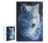 Projet Puzzle du W nd : White Wolf in Blue Flames, 1000 PCS, Puzzle Artistique en Bois - pour Les Passionnés Qui Aiment Les Détails