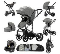 Prokoke Poussette 3 en 1, Pousette Bebe avec Conception Pliable en Un Clic, Poussette Combinée Réversible Deux Façons de Pousser, Pousette Citadine Alliage d'aluminium à Cadre (grey 588)