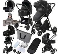 Prokoke Poussette 3 en 1, Poussette avec Alliage d'aluminium à Cadre, Poussette Canne avec Conception Pliable en Un Clic, Pousette 3 en 1 avec Réversible Deux Façons de Pousser (225 Black)