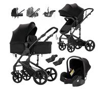 Prokoke Poussette 3 en 1, Poussette avec Réversible Deux Façons de Pousser, Pousette 3 en 1 avec Alliage d'aluminium à Cadre, Poussette Canne avec Conception Pliable en Un Clic (black 588)