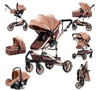 Prokoke Poussette 3 en 1, Poussette avec Réversible Deux Façons de Pousser, Pousette 3 en 1 avec Alliage d'aluminium à Cadre, Poussette Canne avec Conception Pliable en Un Clic (739 beige)