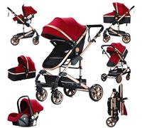 Prokoke Poussette 3 en 1, Poussette avec Réversible Deux Façons de Pousser, Pousette 3 en 1 avec Alliage d'aluminium à Cadre, Poussette Canne avec Conception Pliable en Un Clic (739 Red)