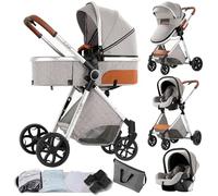 Prokoke Poussette 3 en 1, Poussette avec Réversible Deux Façons de Pousser, Pousette 3 en 1 avec Alliage d'aluminium à Cadre, Poussette Canne avec Conception Pliable en Un Clic (225 Light Grey)