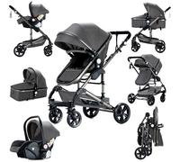 Prokoke Poussette 3 en 1, Poussette avec Réversible Deux Façons de Pousser, Pousette 3 en 1 avec Alliage d'aluminium à Cadre, Poussette Canne avec Conception Pliable en Un Clic (739 Grey)