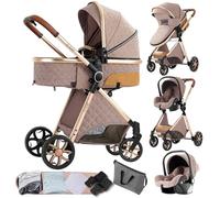 Prokoke Poussette 3 en 1, Poussette avec Réversible Deux Façons de Pousser, Pousette 3 en 1 avec Alliage d'aluminium à Cadre, Poussette Canne avec Conception Pliable en Un Clic (225 Khaki)