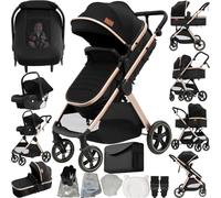 Prokoke Poussette 3 en 1, Poussette Bebe avec Conception Pliable en Un Clic, Pousette Combinée Réversible Deux Façons de Pousser, Pousette Citadine Alliage d'aluminium à Cadre (V10 Black Gold)