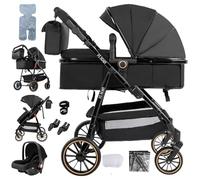 Prokoke Poussette 3 en 1, Poussette Bebe avec Conception Pliable en Un Clic, Pousette Combinée Réversible Deux Façons de Pousser, Pousette Citadine Alliage d'aluminium à Cadre (V8 Black)