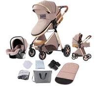 Prokoke Poussette 3 en 1, Poussette Bebe avec Conception Pliable en Un Clic, Poussette Combinée Réversible Deux Façons de Pousser, Poussette Citadine Alliage d'aluminium à Cadre (225 Khaki)