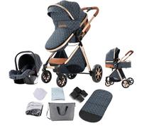 Prokoke Poussette 3 en 1, Poussette Bebe avec Conception Pliable en Un Clic, Poussette Combinée Réversible Deux Façons de Pousser, Poussette Citadine Alliage d'aluminium à Cadre (225 Denim Blue)