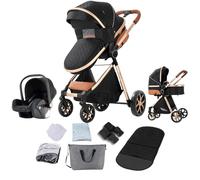 Prokoke Poussette 3 en 1, Poussette Bebe avec Conception Pliable en Un Clic, Poussette Combinée Réversible Deux Façons de Pousser, Poussette Citadine Alliage d'aluminium à Cadre (225 Black)