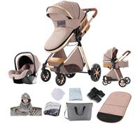 Prokoke Poussette 3 en 1, Poussette Bebe avec Conception Pliable en Un Clic, Poussette Combinée Réversible Deux Façons de Pousser, Poussette Citadine Alliage d'aluminium à Cadre (225 Khaki)