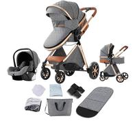 Prokoke Poussette 3 en 1, Poussette Bebe avec Conception Pliable en Un Clic, Poussette Combinée Réversible Deux Façons de Pousser, Poussette Citadine Alliage d'aluminium à Cadre (225 Grey)