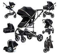 Prokoke Poussette 3 en 1, Poussette Bebe avec Conception Pliable en Un Clic, Poussette Combinée Réversible Deux Façons de Pousser, Poussette Citadine Alliage d'aluminium à Cadre (739 Black)