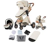 Prokoke Poussette 3 en 1, Poussette Bebe avec Conception Pliable en Un Clic, Poussette Combinée Réversible Deux Façons de Pousser, Poussette Citadine Alliage d'aluminium à Cadre (225 Creamy White)