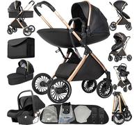 Prokoke Poussette 4 en 1, Poussette Bebe avec Conception Pliable en Un Clic, Pousette Combinée Réversible Deux Façons de Pousser, Pousette Citadine Alliage d'aluminium à Cadre (688 Black)