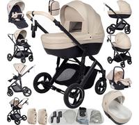 Prokoke Poussette 4 en 1, Poussette Bebe avec Conception Pliable en Un Clic, Poussette Combinée Réversible Deux Façons de Pousser, Poussette Citadine Alliage d'aluminium à Cadre (H2 Yellowish)