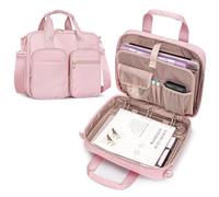 Prokva Classeur à fermeture éclair à 3 anneaux, sac de rangement à anneaux de 5,1 cm avec bandoulière pour ordinateur portable de 13" et 500 feuilles, rose (sac vide uniquement)