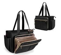 Prokva Grand sac fourre-tout pour enseignant avec poche de rangement accordéon, grand sac utilitaire de travail pour enseignant, noir (motif breveté)
