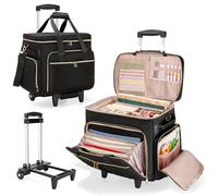 Prokva Sac à roulettes pour Loisirs Créatifs, Sac pour Scrapbooking, Noir | Compartiment Avant avec 6 Compartiments pour Documents, avec un Ordinateur Portable de 15,6", Trolley Amovible