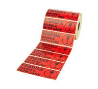 Prolac Autocollant d'avertissement « Fragile Handle with Care » pour les envois fragiles - Autocollant - Étiquettes d'avertissement risque de rupture - Étiquettes rouges, étiquettes d'avertissement