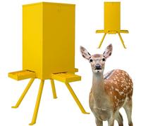 Prolee Mangeoire à chevreuils de 22,7 à 36,3 kg, résistante aux intempéries, avec 4 plateaux d'alimentation et support à 4 pieds, mangeoire en métal robuste pour cerfs et animaux sauvages (jaune)