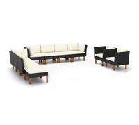 Prolenta Premium 10 pcs. Garden Lounge Set Poly Rotin Bois d'Eucalyptus Noir