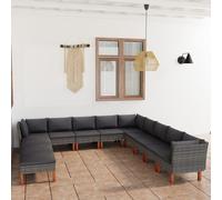 Prolenta Premium 12 pcs. Garden Lounge Set with Coussins Poly Rotin Gris