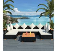 Prolenta Premium 7-pièces salon de jardin avec coussins Poly rotin noir