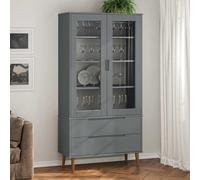 Prolenta Premium - Armoire vitrine MOLDE Gris 90x35x175 cm Pin massif