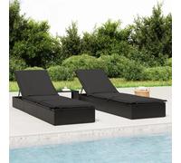 Prolenta Premium - Bain de soleil 1 pièce avec support Noir 201x55x62 cm Poly Rotin