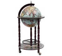 Prolenta Premium - Bar globe avec casier à bouteilles en bois d'eucalyptus bleu