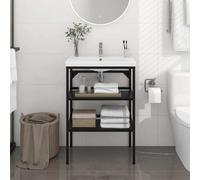 Prolenta Premium - Bâti de lavabo de salle de bain noir 59x38x83 cm fer