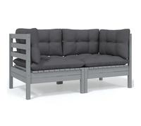 Prolenta Premium - Canapé 2 Places De Jardin Et Coussins Gris Bois De Pin Solide Gris