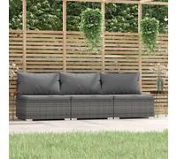 Prolenta Premium - Canapé 3 places avec coussins Gris Poly Rattan