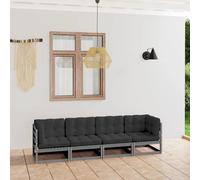 Prolenta Premium - Canapé 4 Places De Jardin Avec Coussins Bois De Pin Massif Gris
