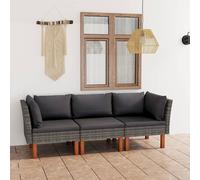 Prolenta Premium Canapé de jardin 3 places avec coussins Gris Poly Rattan