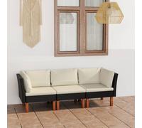 Prolenta Premium - Canapé de jardin 3 places avec coussins Noir Poly Rattan