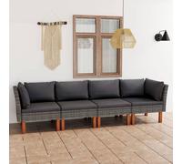 Prolenta Premium - Canapé de jardin 4 places avec coussins Gris Poly rotin