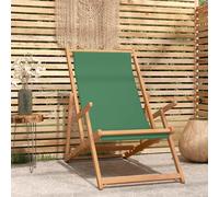 Prolenta Premium Chaise de Plage Pliable Bois Massif Teck Vert