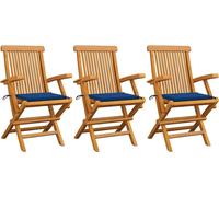 Prolenta Premium - Chaises de jardin avec coussins bleu roi 3 pcs. Bois massif teck
