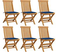 Prolenta Premium Chaises de jardin avec coussins bleu roi 6 pcs. Bois massif teck