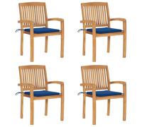 Prolenta Premium - Chaises De Jardin Empilables Avec Coussins Lot De 4 Teck Solide Bleu