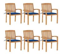 Prolenta Premium - Chaises De Jardin Empilables Avec Coussins Lot De 6 Teck Solide Bleu
