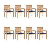 Prolenta Premium - Chaises De Jardin Empilables Avec Coussins Lot De 8 Teck Solide Bleu
