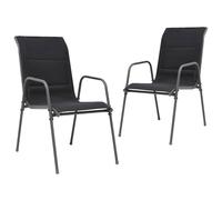 Prolenta Premium - Chaises Empilables De Jardin Lot De 2 Acier Et Textilène Noir Noir