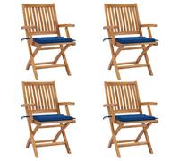 Prolenta Premium - Chaises Pliables De Jardin Avec Coussins Lot De 4 Teck Solide Bleu